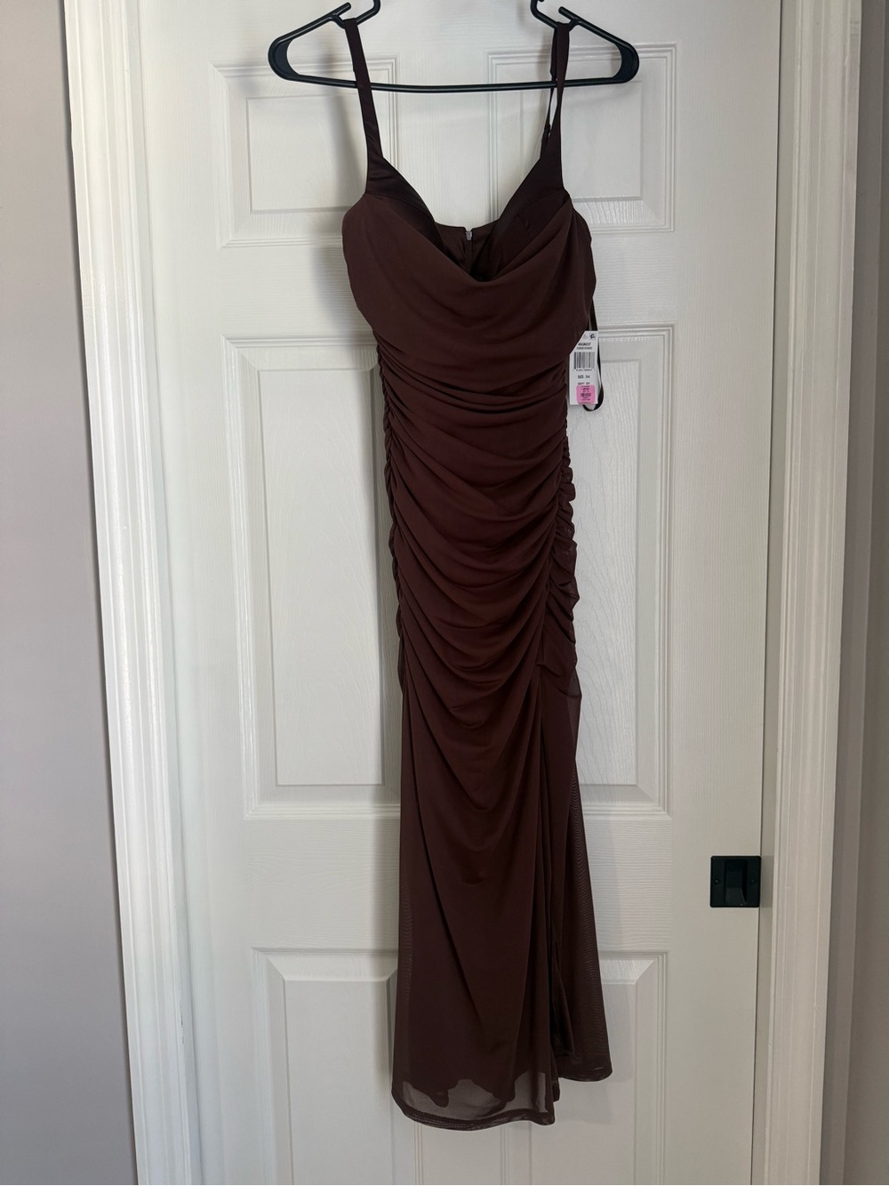 Elegant Brown Ruched Evening Dress - Brand: